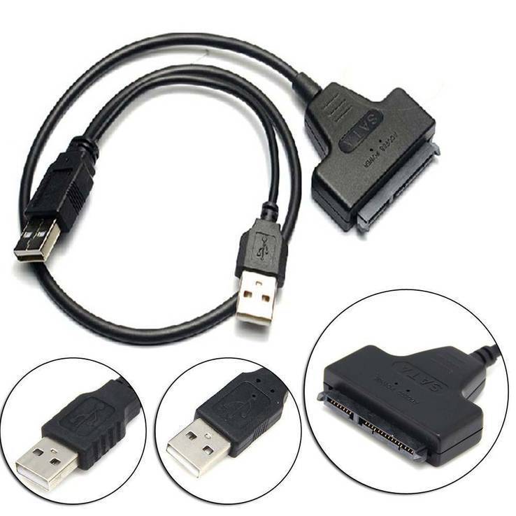 Адаптер переходник USB 2.0 на SATA 22 Pin 2.5" HDD+SSD (2 кабеля USB), фото №3