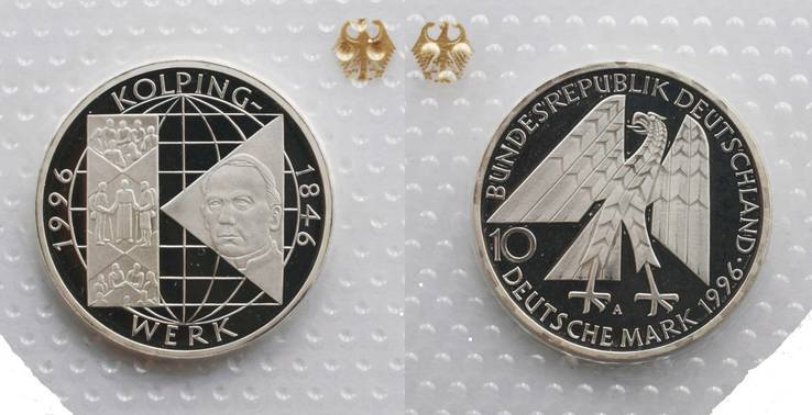 ФРГ 10 марок 1996 год серебро в банковской запайке!