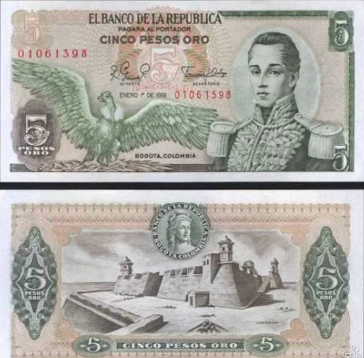 Colombia Колумбия - 5 Pesos Oro 1981 UNC