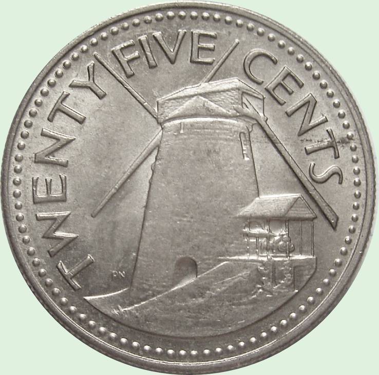 172.Барбадос 25 центов, 1973,год. Сахарная мельница.