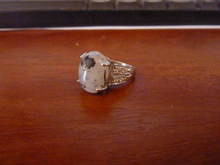 Кольцо с натуральным дендрит опалом 20х15мм, фото №3