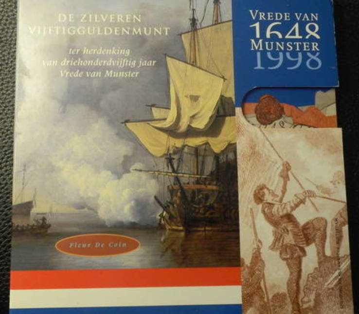 50 гульденів Нідерланди 1998 Мюнстерська угода срібло в буклеті, фото №7