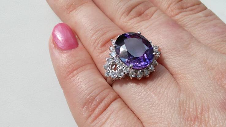 Кольцо 925 натуральный ААА пурпурно фиолетовый аметрин, белый сапфир., фото №7
