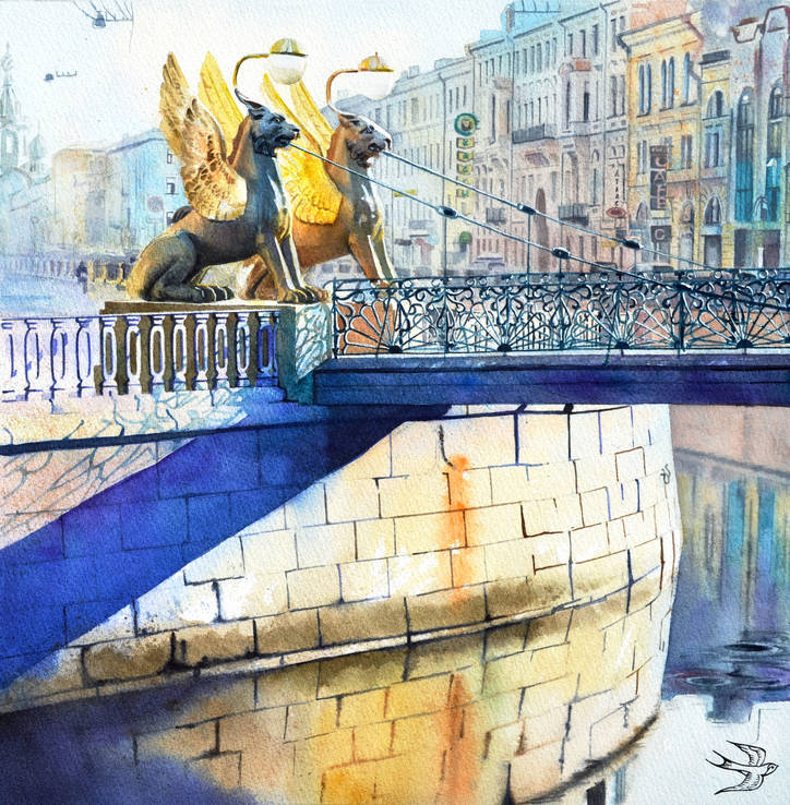 Банковский мост. Санкт-Петербург. Акварель., фото №2