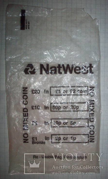 Банковский пакет целлофановый для монет NatWest (Англия) многоразовый, фото №2