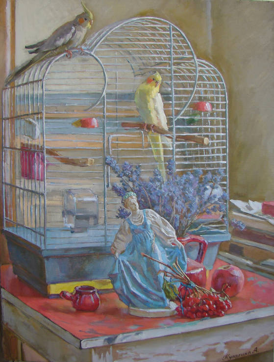 Картина "Натюрморт на фоне птиц"
