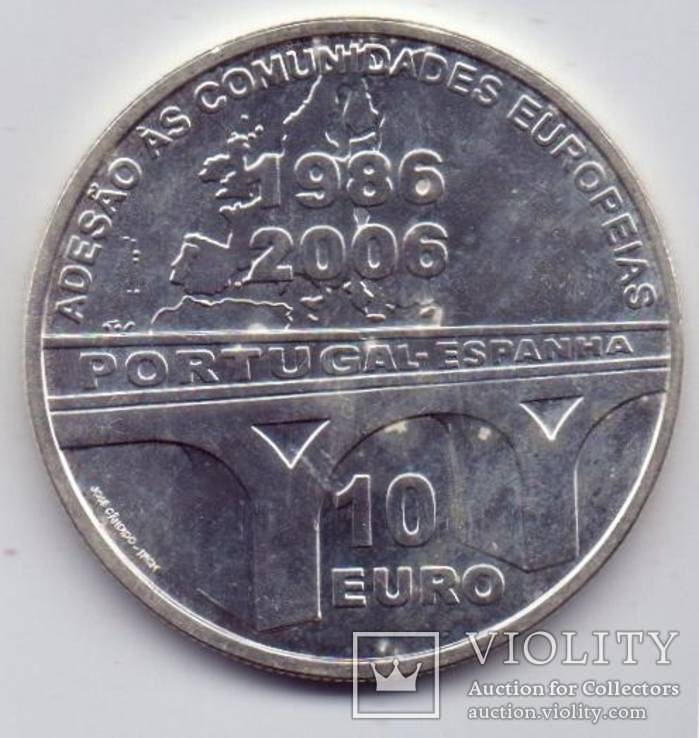 10 євро 2006 р. Португалія Ag 20 лет вступления Португалии и Испании в ЕС