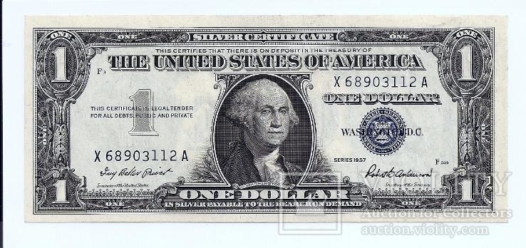 1 доллар США 1957 SILVER CERTIFICATE 112A 054, фото №2