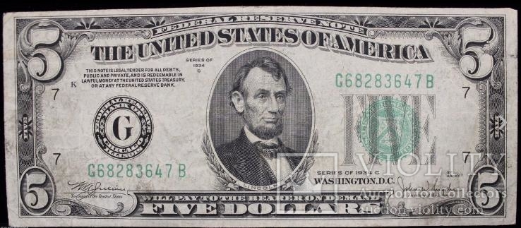 5 долларов США 1934 C Green Seal United States Federal Reserve Note XF-EF 647B 082