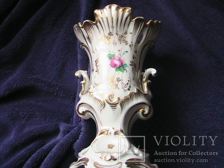 Старинная фарфоровая  ваза с ручной росписью с клеймом 19 ст, фото №2