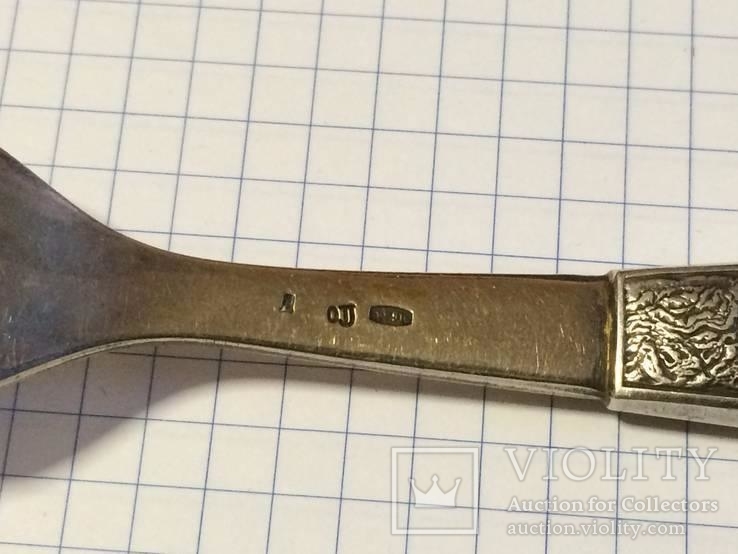 Самородок ложка вилка салатная раздаточная серебро 916 позолота СССР, фото №3