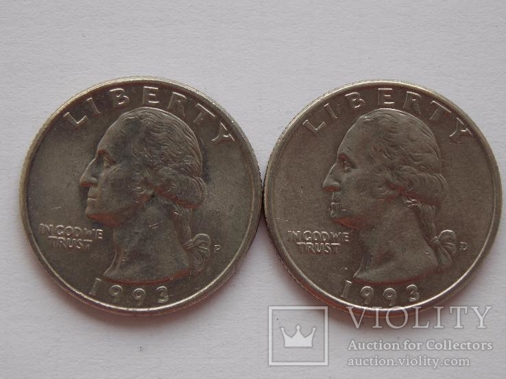 25 центов США 1993 г. 2 шт. разные