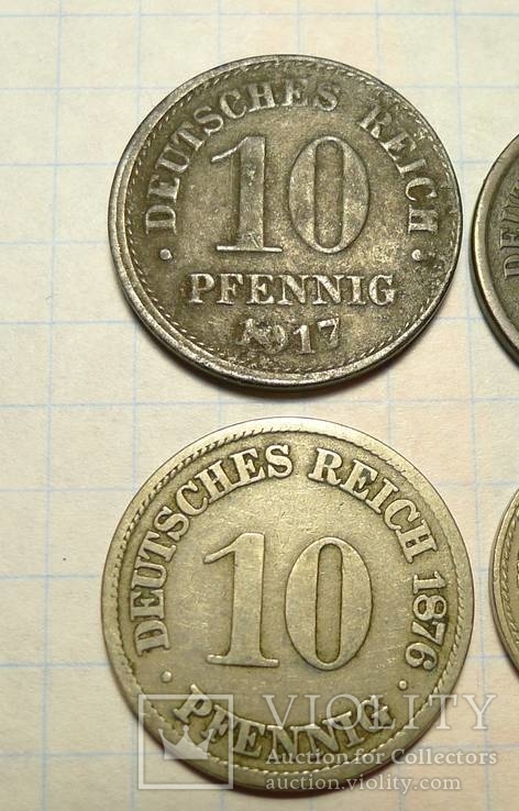 4 монеты Германской Империи - 1874 - 1917 гг., фото №6