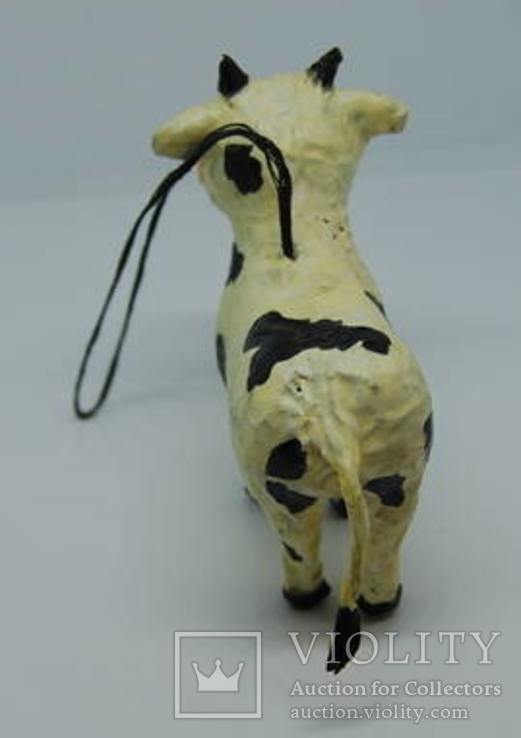 Елочная игрушка из папье-маше Корова. Высота 9 см, длина 9 см, фото №5