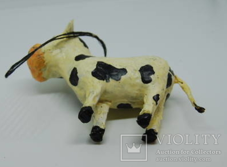 Елочная игрушка из папье-маше Корова. Высота 9 см, длина 9 см, фото №6