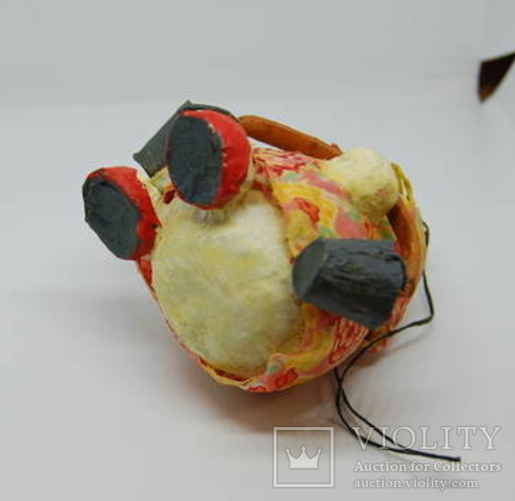 Елочная игрушка из папье-маше Снеговик с коромыслом. 9 см, фото №3