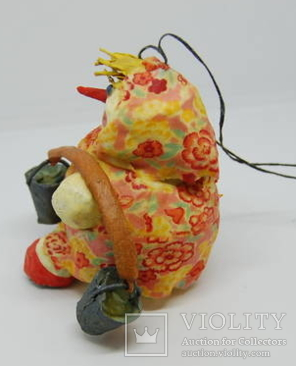 Елочная игрушка из папье-маше Снеговик с коромыслом. 9 см, фото №7