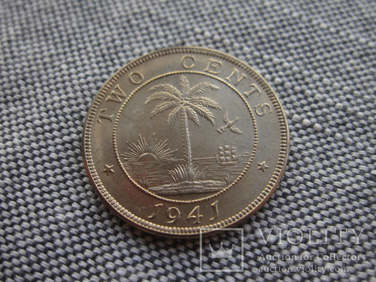 Либерия 2 цента 1941 Слон, фото №2