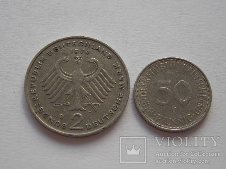 2 марки 1974 г. Германия  + бонус, фото №2