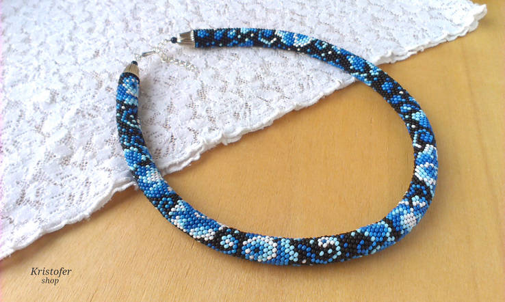 Ожерелье, бисерный жгут, Колье "Гжель", photo number 2