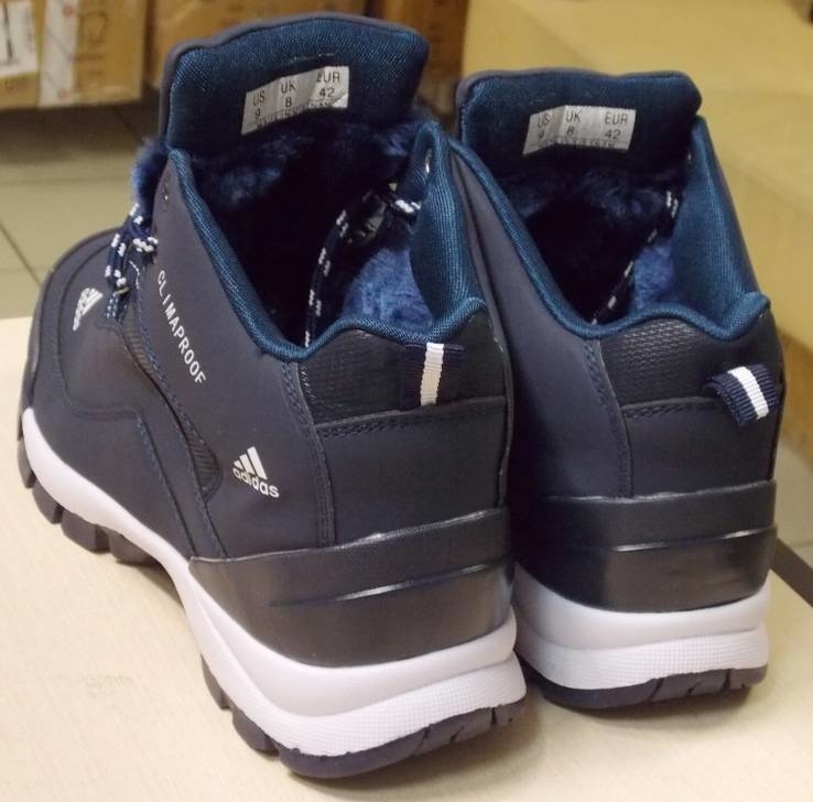 0111 Зимние кроссовки на меху Adidas, Экокожа , цвет т. синий , 46 размер 30 см стелька, фото №5