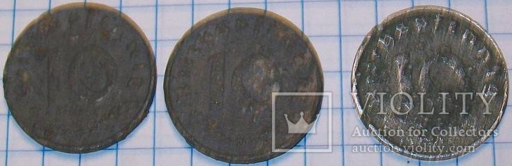10 пфенингов. Третий Рейх. 1940, 1940, 1943 - 3 монеты., фото №3