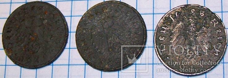 10 пфенингов. Третий Рейх. 1940, 1940, 1943 - 3 монеты., фото №7