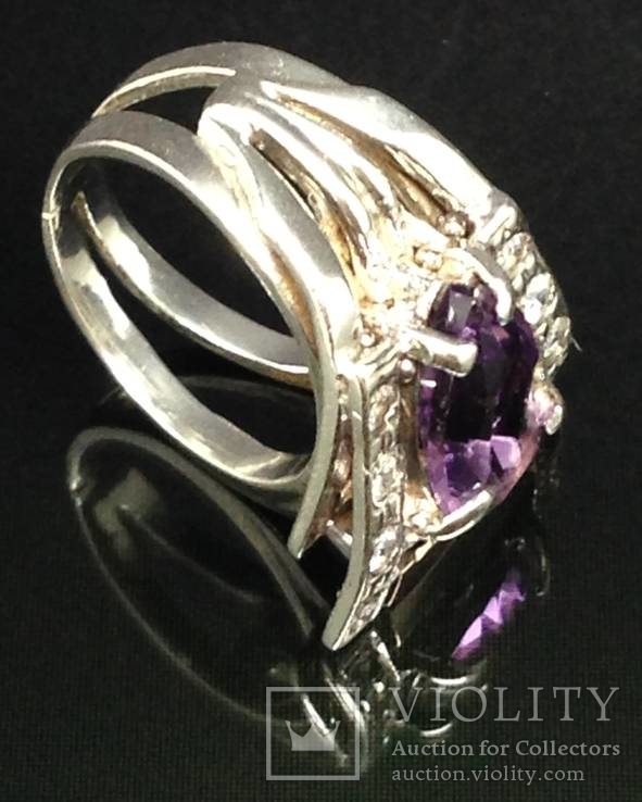 Кольцо, фиолетовый камень, цирконы, фото №2