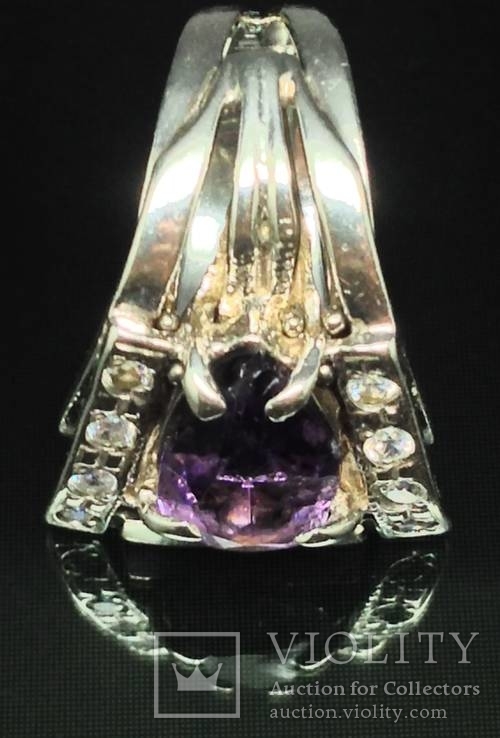 Кольцо, фиолетовый камень, цирконы, фото №3