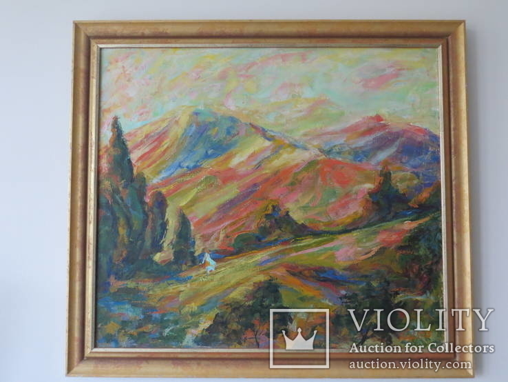 Картина "Розовые горы". Холст, масло. Подпись "КАН 2003", фото №4
