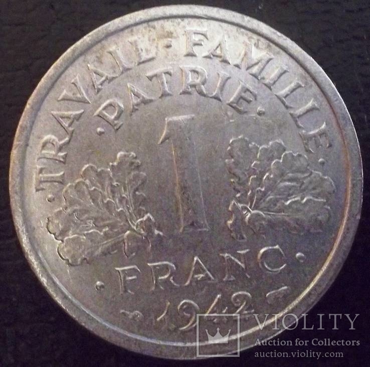 1 франк 1942 року Франція Віши (у складі ІІІ Рейху), фото №2