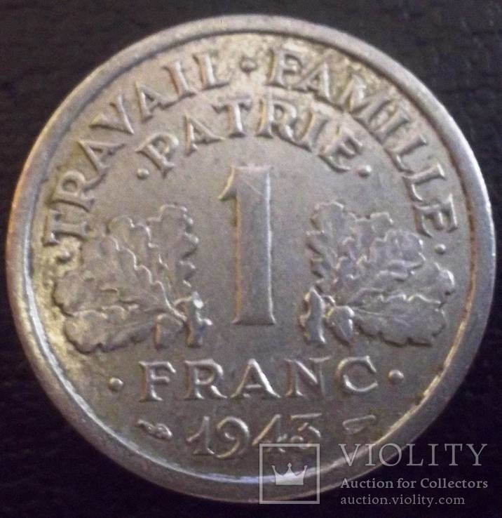 1 франк 1943 року Франція Віши (у складі ІІІ Рейху), фото №2