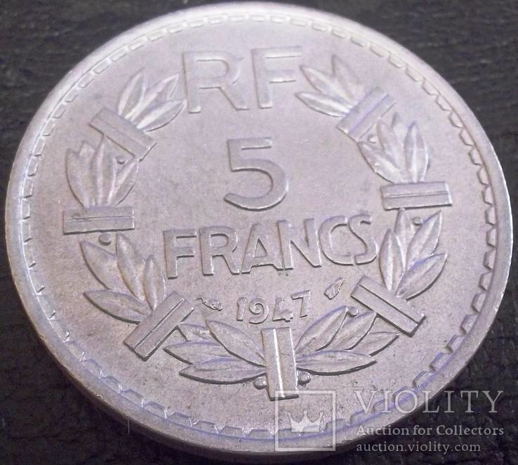 5 франків 1947 року Франція ((9 -відкрита), фото №2