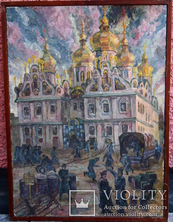 Картина, холст маслом  "Немецкие солдаты тушат Православный храм.", фото №2