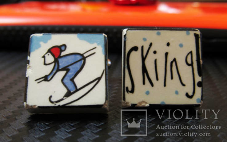Забавные винтажные запонки лыжник / "Skiing" от Sonia Spencer, фото №3