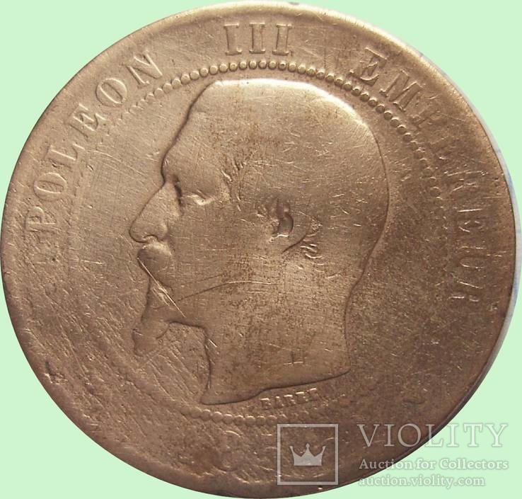 1.Франция 10 сантимов, 1854 г.Отметка мон двора: "MA" - Марсель, фото №2