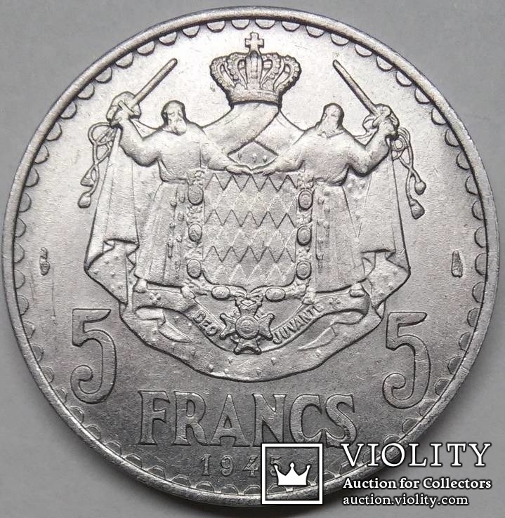 Монако 5 франков 1945, фото №2