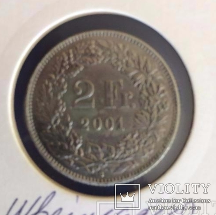 2 франка Швейцарии 2001г. в холдере, фото №2