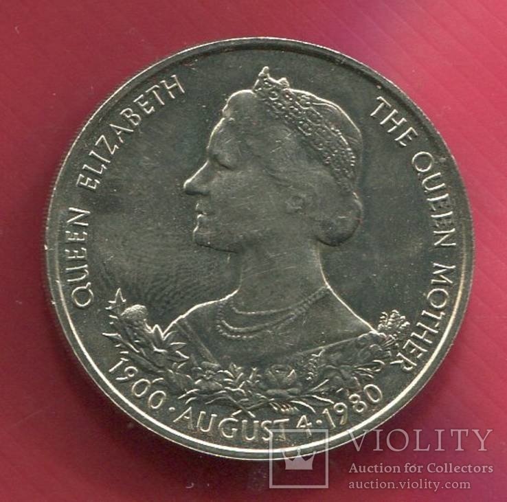 Гернси 25 пенсов (крона) 1980 aUNC Королева Мать, фото №2