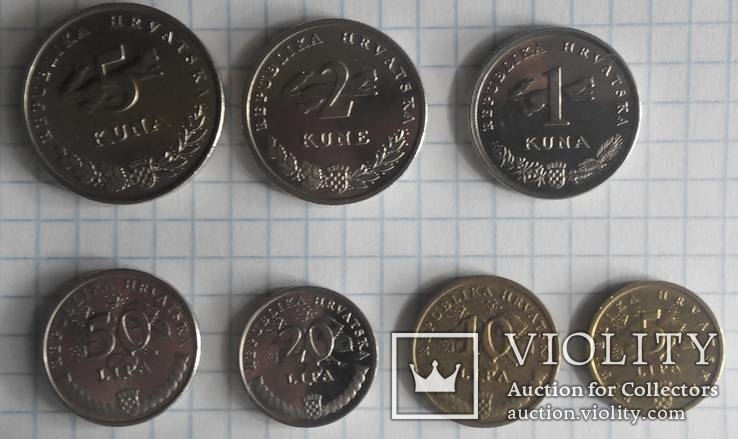 Хорватія - Підборка монет: 5, 2, 1 куна, 50, 20, 10, 5 липа, фото №2