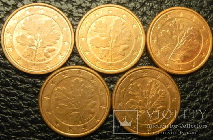 1 євроцент Німеччина 2005 (всі монетні двори), фото №2