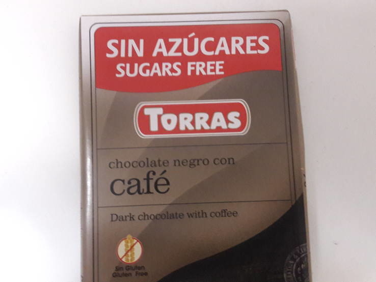 Шоколад без сахара Torras черный с кофе Испания 75г, photo number 9