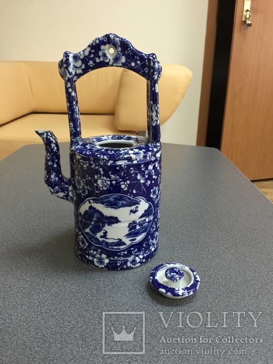 Фарфоровый кобальтовый чайник, Китай, ручная роспись., фото №3