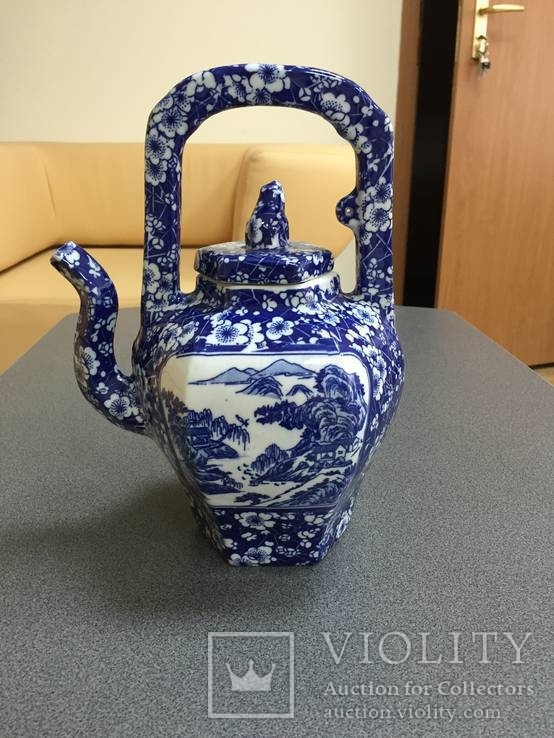 Фарфоровый кобальтовый чайник, Китай, ручная роспись., фото №2