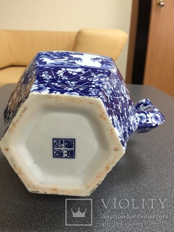 Фарфоровый кобальтовый чайник, Китай, ручная роспись., фото №6
