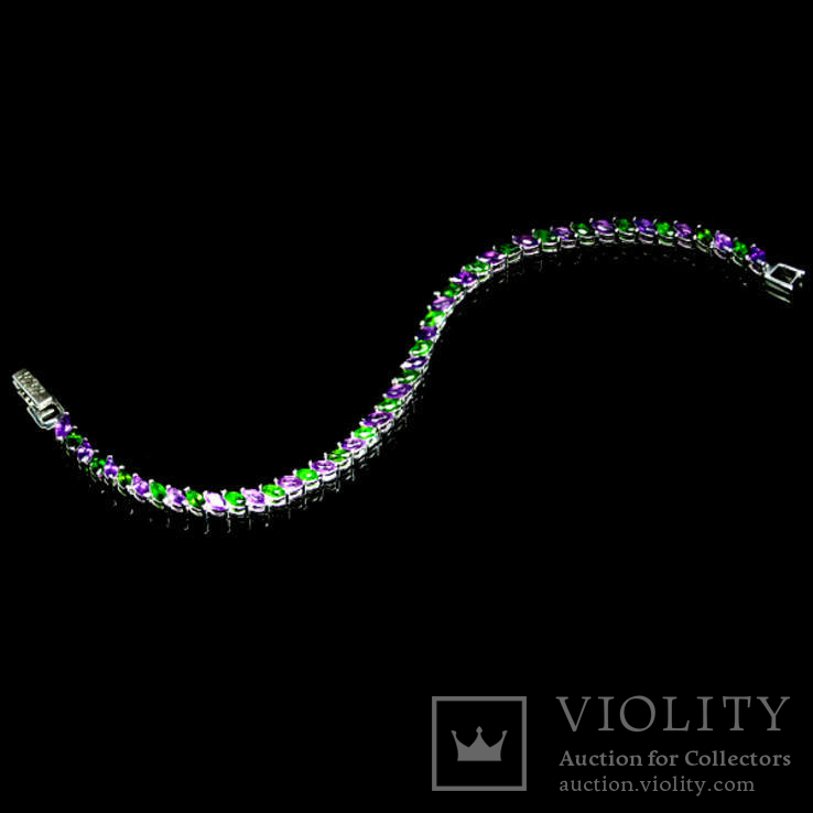 Браслет с натуральными аметистами и хромдиопсидами, фото №4