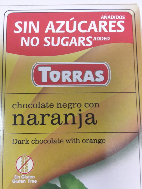 Шоколад без сахара Torras черный с кусочками апельсина Испания 75г, фото №4