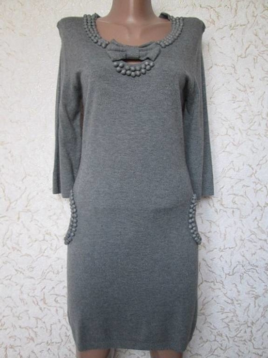 Платье серое трикотажное тёплое мини рукав 3/4 Туника женская р S- M, фото №4