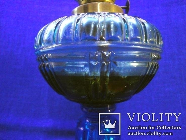Старинная керосиновая лампа из синего толстого стекла . Франция., фото №5