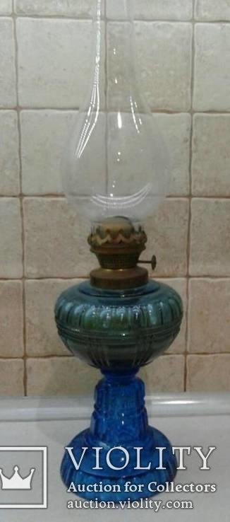 Старинная керосиновая лампа из синего толстого стекла . Франция., фото №10